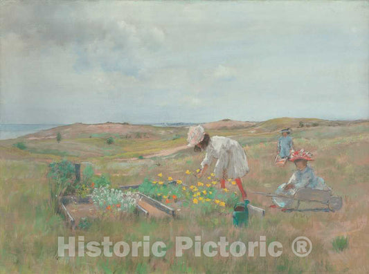 Art Print : William Merritt Chase, Gathering Flowers, Shinnecock, Long Island, c. 1897 - Vintage Wall Art