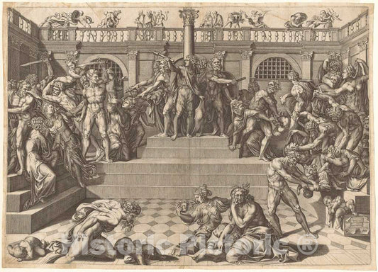 Art Print : Nicolaus Beatrizet, After Dente, The Massacre of The Innocents, 1540s(?) - Vintage Wall Art