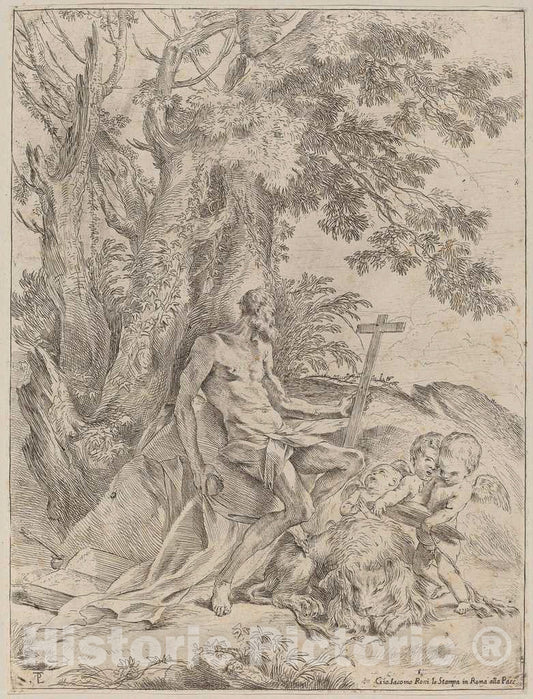 Art Print : Pietro Testa, Saint Jerome, c.1633 - Vintage Wall Art