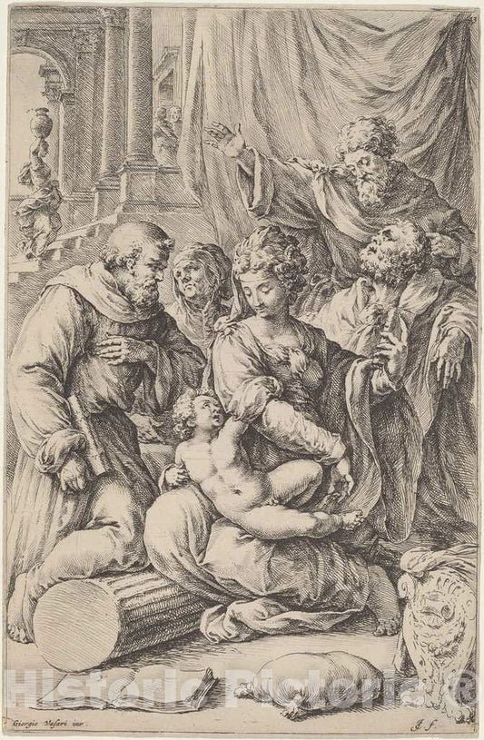 Art Print : Jan de Bisschop, After Vasari, Holy Family with Saints - Vintage Wall Art