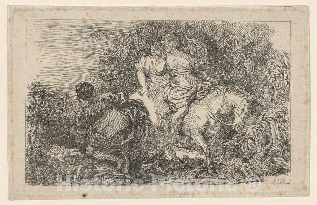 Art Print : Fragonard, After Livio Mehus, The Flight of Cloelia, c.1764 - Vintage Wall Art