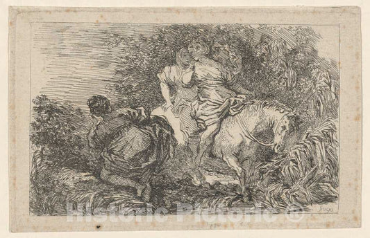 Art Print : Fragonard, After Livio Mehus, The Flight of Cloelia, c.1764 - Vintage Wall Art