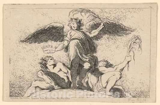 Art Print : Fragonard After Annibale Carracci, Angel Holding a Palm and a Crown, c.1764 - Vintage Wall Art