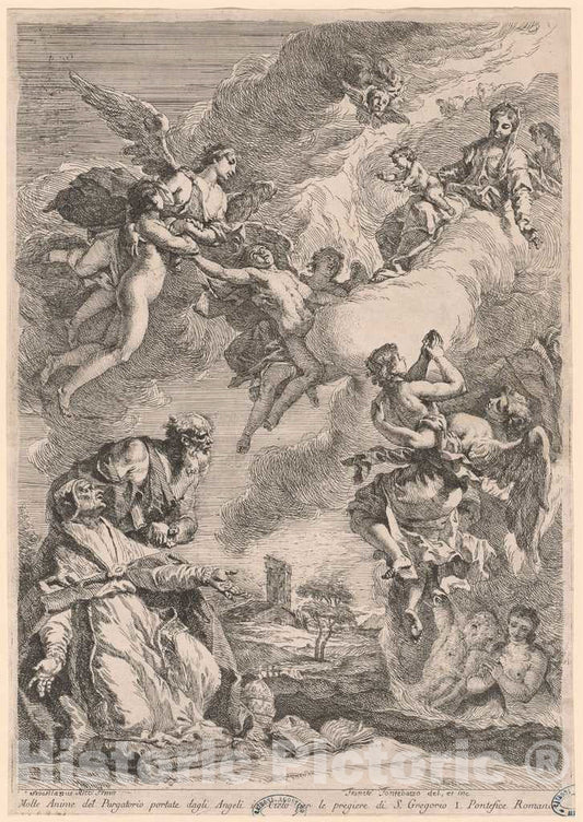 Art Print : Fontebasso, After Ricci, Pope Gregory The Great and Saint Vitale Interceding for The Souls in Purgatory, c. 1731 - Vintage Wall Art