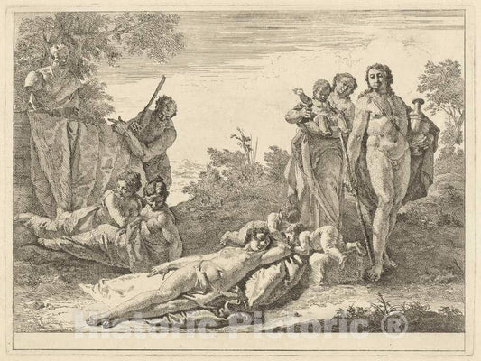 Art Print : Francesco Fontebasso, Nine Figures Around a Herm of Pan, 1744 - Vintage Wall Art