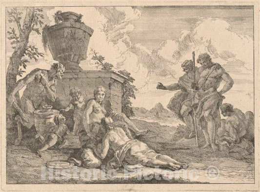 Art Print : Francesco Fontebasso, A Satyr with a Staff and Seven Other Figures, 1744 - Vintage Wall Art