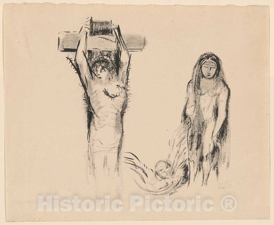 Art Print : Odilon Redon, Saint Anthony and The Two Temptresses (Saint Antoine et Deux Tentatrices), 1896-1900 - Vintage Wall Art
