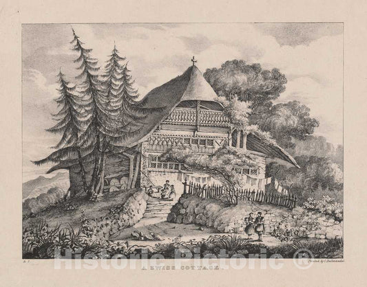 Art Print : Richenda Cunningham, A Swiss Cottage, c.1825 - Vintage Wall Art