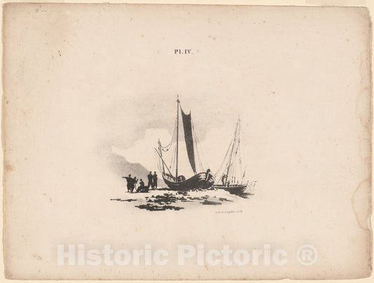 Art Print : Bernard Gaillot, Boats on The Beach, 1824 - Vintage Wall Art