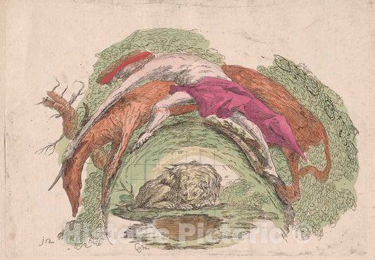 Art Print : Giovanni Francesco Costa, Man Struggling with an Ox, c. 1747 - Vintage Wall Art
