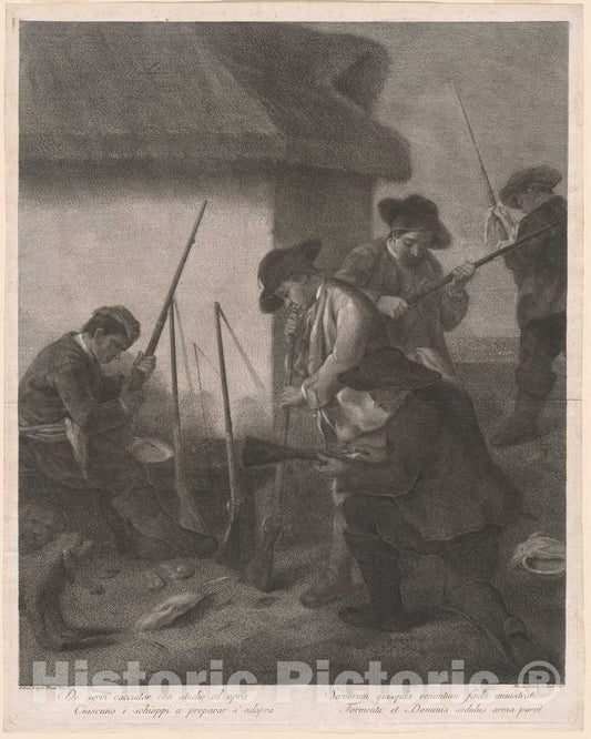 Art Print : Pitteri After Pietro Longhi, De Servi Cacciator. (Servants Preparing The Guns for The Hunt), 1763 - Vintage Wall Art