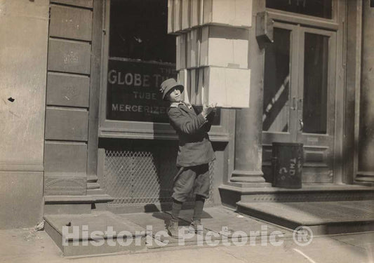 Art Print : Lewis Hine, Wagon boy or Tail boy Helping to Load The Wagon, c. 1914 - Vintage Wall Art