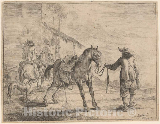 Art Print : Dirck Stoop, A Pissing Horse Held by a Man, 1651 - Vintage Wall Art