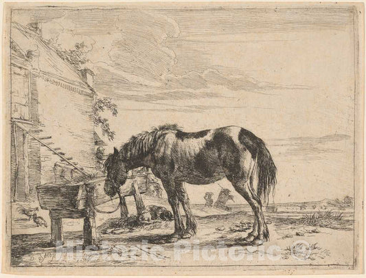 Art Print : Dirck Stoop, A Horse Bound to a Feeding Trough, 1651 - Vintage Wall Art