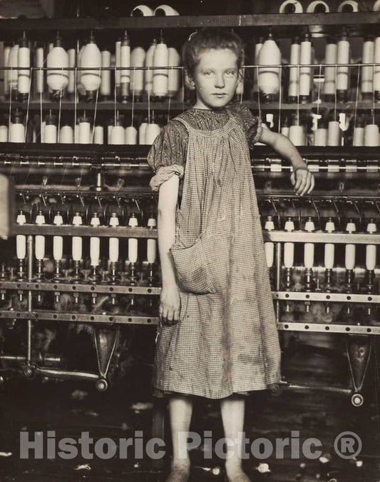 Art Print : Lewis Hine, Addie Card, 12 Years Old. Spinner in Cotton Mill, North Pownal, Vermont, 1910 - Vintage Wall Art