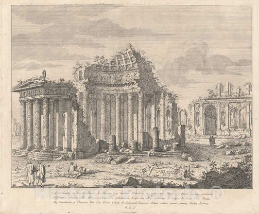 Art Print : Giovanni Francesco Costa, Templum Iunoni, ac Iovi Pavellennio (The Temple of Juno and Jupiter), 1748 - Vintage Wall Art