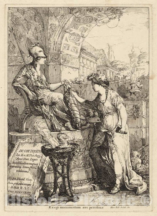 Art Print : Giovanni David, Exegi Monumentum (Art Inscribing Minerva's Shield), 1775 - Vintage Wall Art