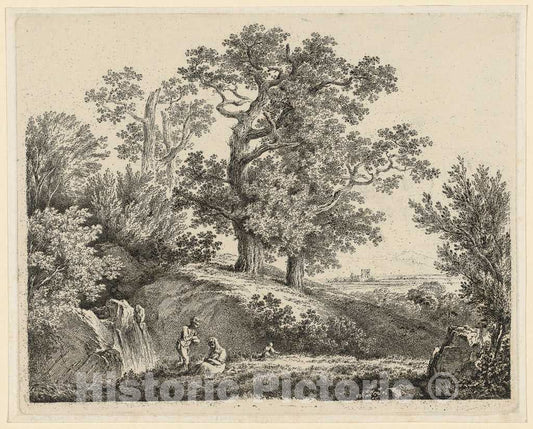 Art Print : Martin von Molitor, Landscape with a Waterfall and a Resting Family, c. 1790 - Vintage Wall Art