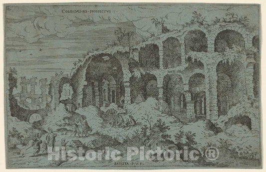 Art Print : Battista Pittoni, After Cock, Colossaei. Ro. Prospectus. 3 (Third View of The Colosseum in Rome), c. 1561 - Vintage Wall Art