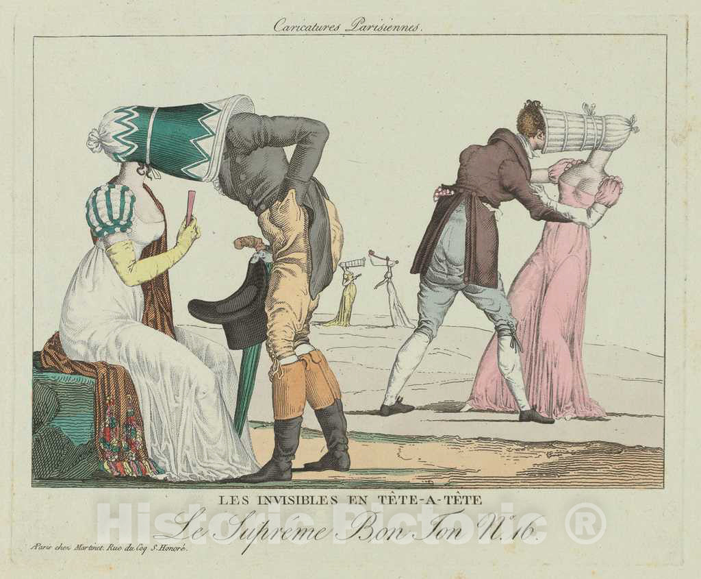 Art Print : Les Invisibles en tÃªte-Ã -tÃªte (TÃªte-Ã -TÃªte with Poke Bonnets), c. 1805 - Vintage Wall Art