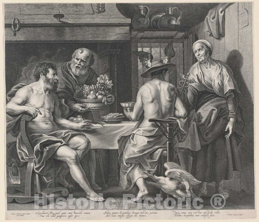 Art Print : Nicolaes Lauwers, After Jordaens, Jupiter and Mercury Entertained by Philemon and Baucis, 1640s - Vintage Wall Art