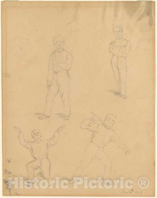 Art Print : Sanford Robinson Gifford, Studies of Men, 1847 - Vintage Wall Art