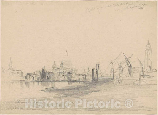 Art Print : Thomas Moran, St. Paul's from Under Waterloo Bridge, Low Tide, 1862 - Vintage Wall Art