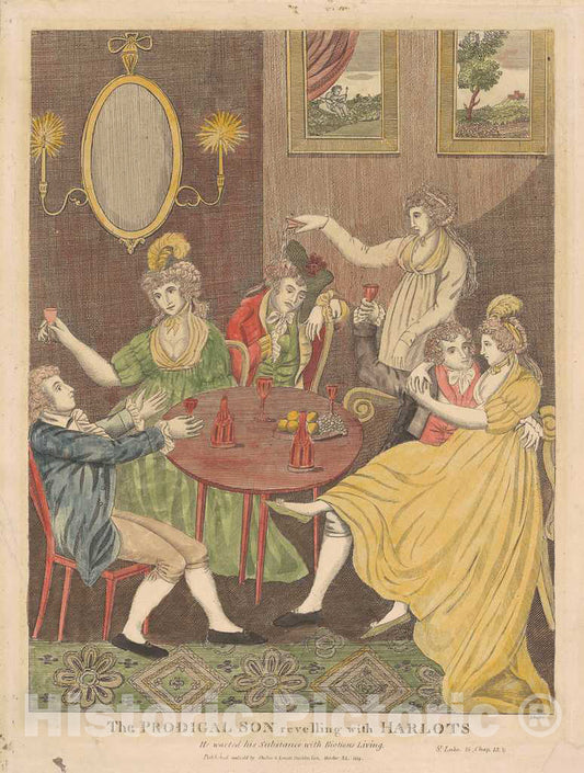 Art Print : Amos Doolittle, The Prodigal Son Revelling with Harlotsy, 1814 - Vintage Wall Art