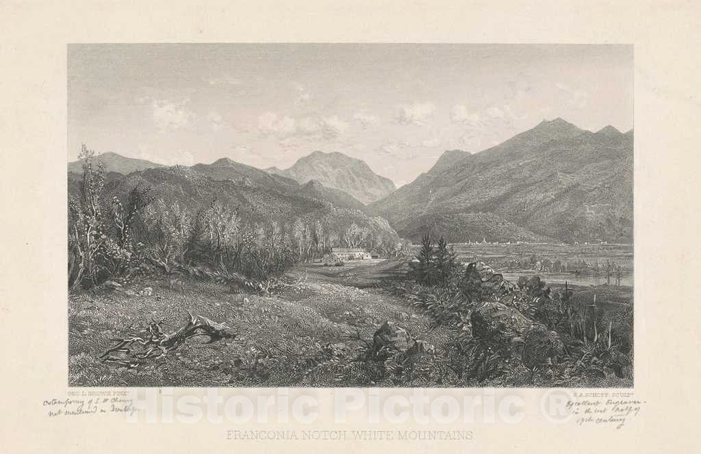 Art Print : Schoff, After L. Brown, Franconia Notch, White Mountains, c. 1850s - Vintage Wall Art