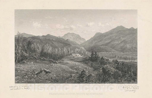 Art Print : Schoff, After L. Brown, Franconia Notch, White Mountains, c. 1850s - Vintage Wall Art