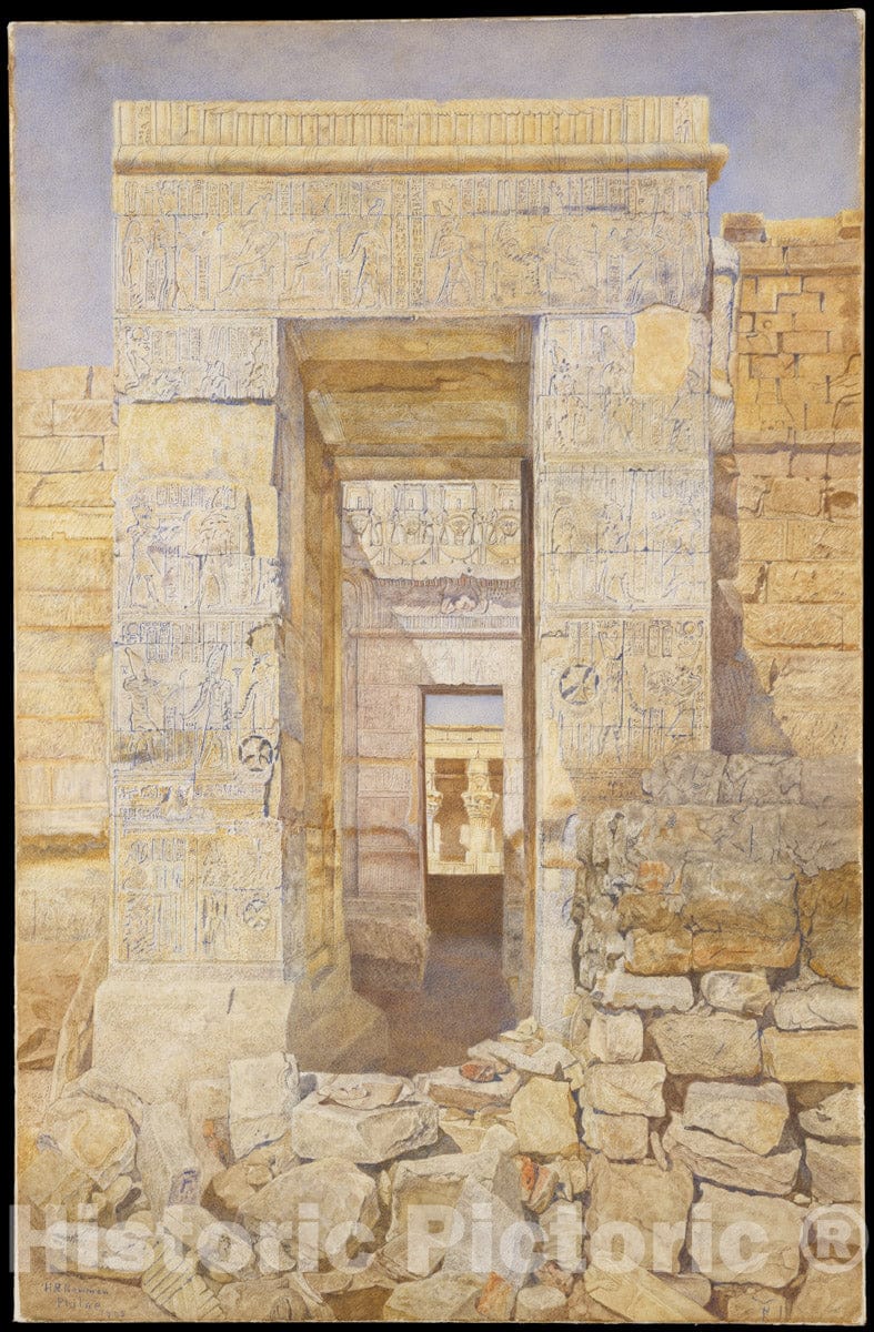 Art Print : Henry Roderick Newman - East Entrance, Room of Tiberius, Temple of Isis, Philae : Vintage Wall Art