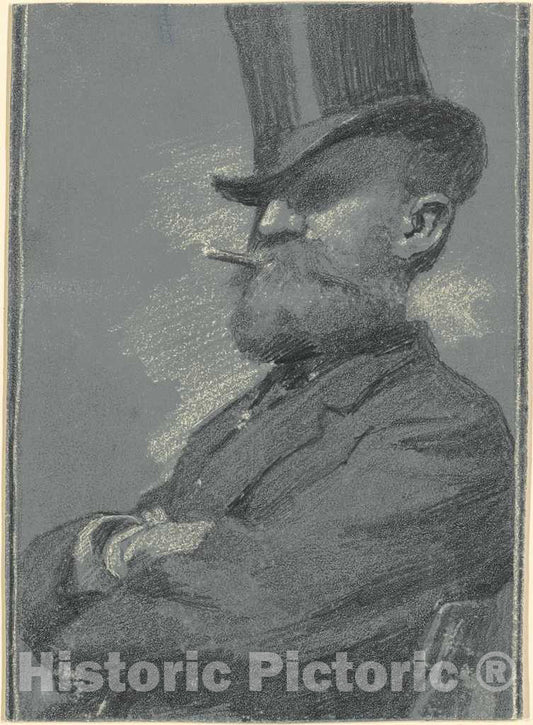 Art Print : Robert William Vonnoh, Man in Top Hat, Smoking a Cigar, Late 19th Century - Vintage Wall Art