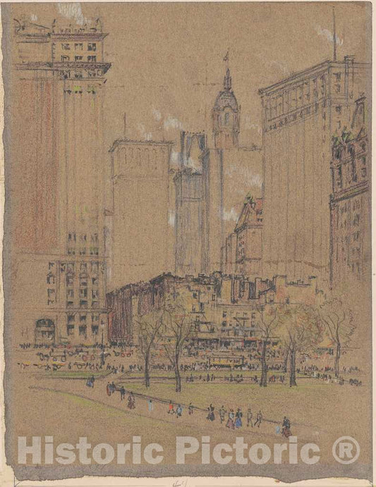 Art Print : Joseph Pennell, New York, The Old and The New, c. 1910s - Vintage Wall Art