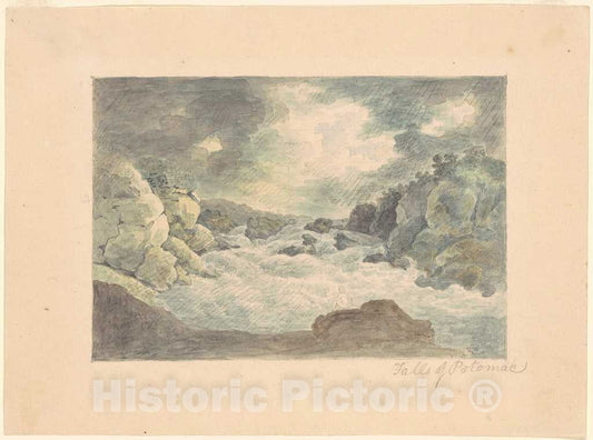 Art Print : William Russell Birch, Falls of The Potomac, 1800-1810 - Vintage Wall Art
