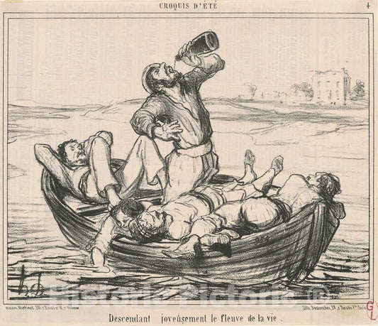 Art Print : HonorÃ© Daumier, Descendant joyeusement le fleuve de la Vie, 19th Century - Vintage Wall Art