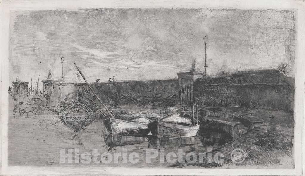 Art Print : Uberto dell'Orto, The Harbor at Viareggio [La Darsena], c.1874 - Vintage Wall Art
