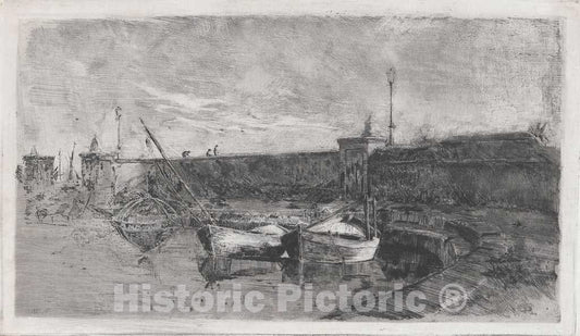 Art Print : Uberto dell'Orto, The Harbor at Viareggio [La Darsena], c.1874 - Vintage Wall Art