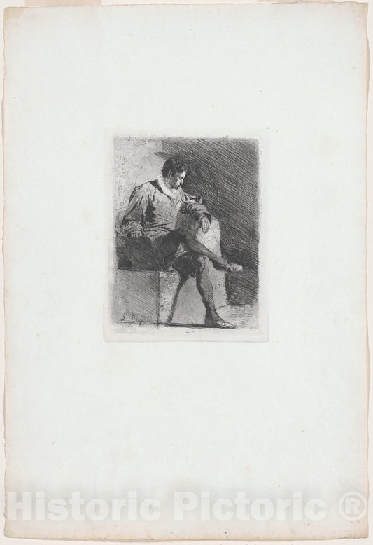 Art Print : Gioacchino Banfi, Seated Man in Sixteenth-Century Costume, c. 1878 - Vintage Wall Art