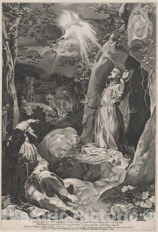 Art Print : Villamena, After Federico Barocci, Saint Francis Receiving The Stigmata, 1597 - Vintage Wall Art