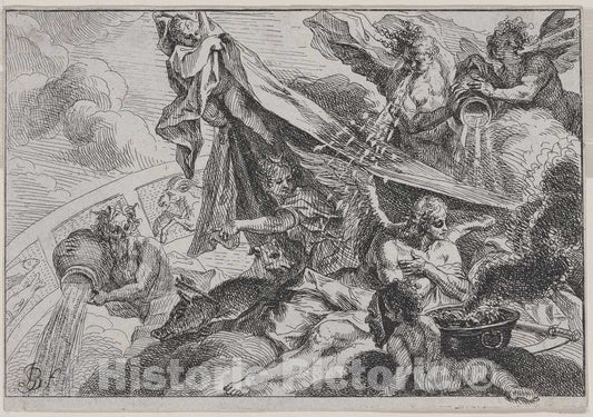 Art Print : Johann Georg BergmÃ¼ller, Allegory of Winter with Diana The Huntress, c. 1750 - Vintage Wall Art