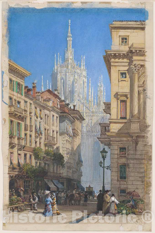 Art Print : William WYLD, The Duomo in Milan from a Side Street, c. 1834 - Vintage Wall Art