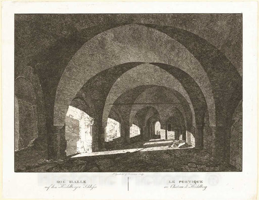 Art Print : Primavesi, After Speeth, Die Halle auf dem Heidelberger Schlosse (The Hall of Heidelberg Castle), 1806 - Vintage Wall Art