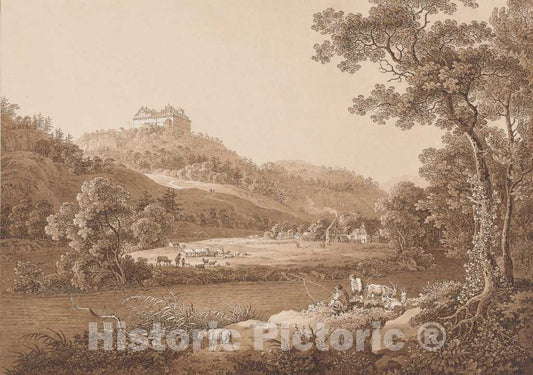 Art Print : Adrian Zingg, Augustusburg Castle Seen from The River, 1790s - Vintage Wall Art