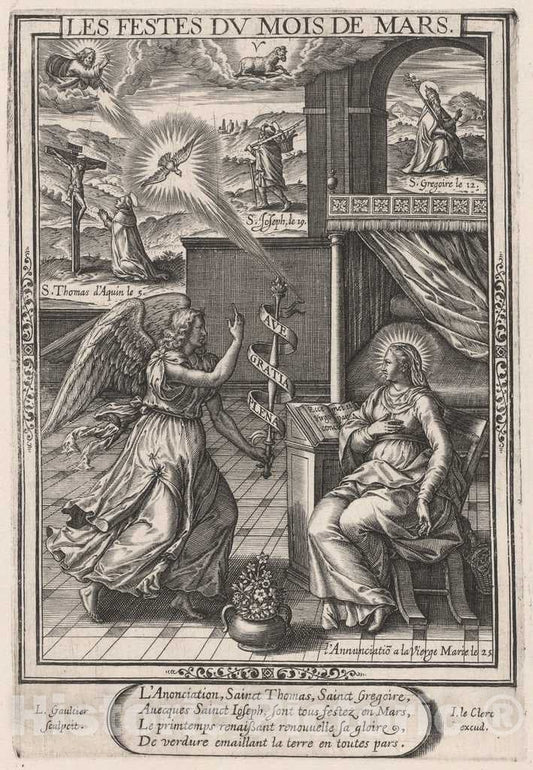 Art Print : LÃ©onard Gaultier, Les Festes du Mois de Mars (March: The Annunciation), 1603 - Vintage Wall Art