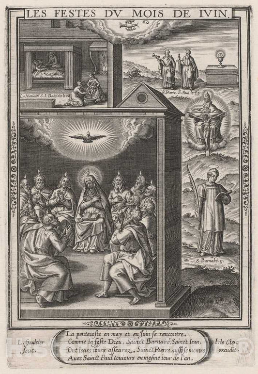 Art Print : LÃ©onard Gaultier, Les Festes du Mois de Juin (June: The Pentecost), 1603 - Vintage Wall Art