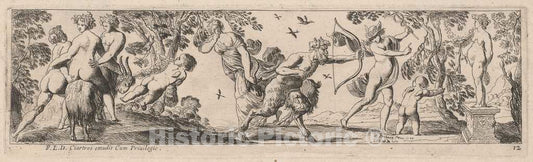 Art Print : Pierre Brebiette, Satyr and Mercury Shooting at a Statue, 1626 - Vintage Wall Art