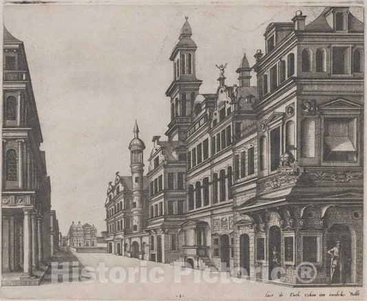 Art Print : Doetechum, The Elder, After De Vries, Perspective View of a Street, 1560 - Vintage Wall Art