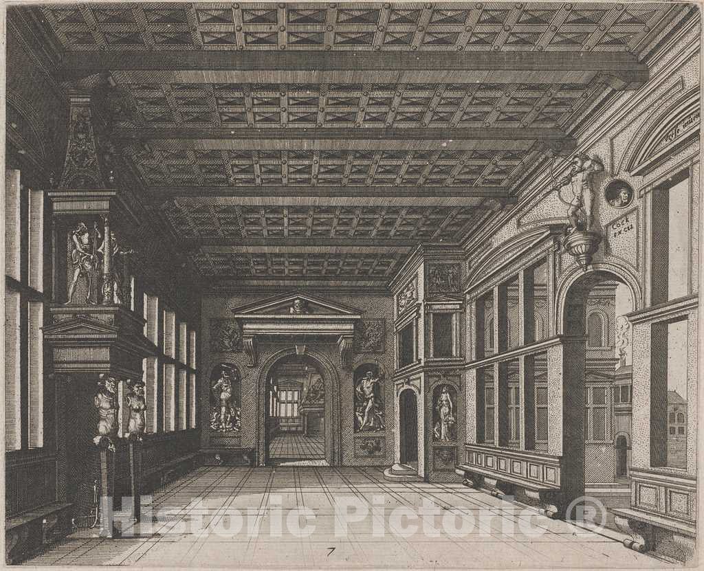 Art Print : Doetechum, The Elder, After De Vries, Interior with a View into a Second Room with Chimney, 1560 - Vintage Wall Art