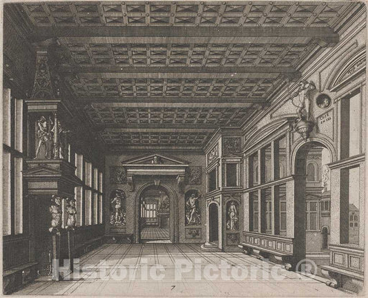 Art Print : Doetechum, The Elder, After De Vries, Interior with a View into a Second Room with Chimney, 1560 - Vintage Wall Art