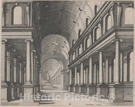 Art Print : Doetechum, The Elder, After De Vries, View into a Church with Ionic Columns and a Choir with a Statue, 1560 - Vintage Wall Art